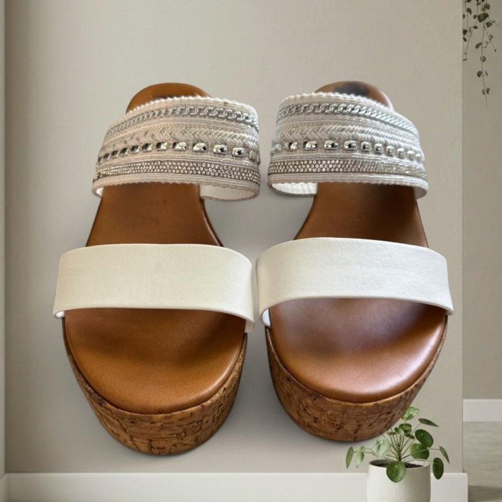 White and tan cork wedge sandals #summer